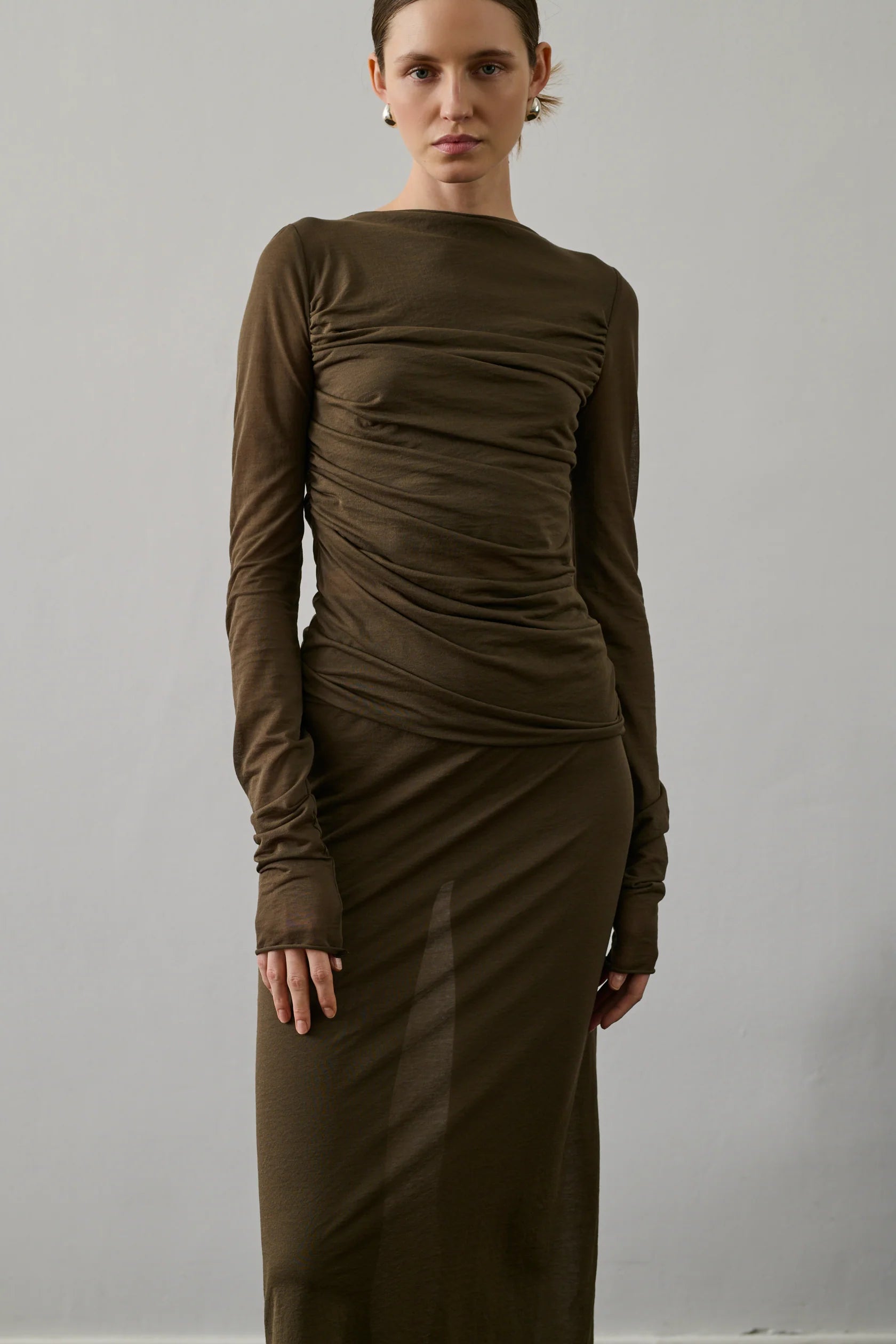 Soeur 'Bahia' sheer brown stretch midi skirt Palace of Nowhere