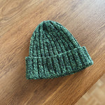 Toast flecked green wool ribbed knitted beanie hat at Palace of Nowhere