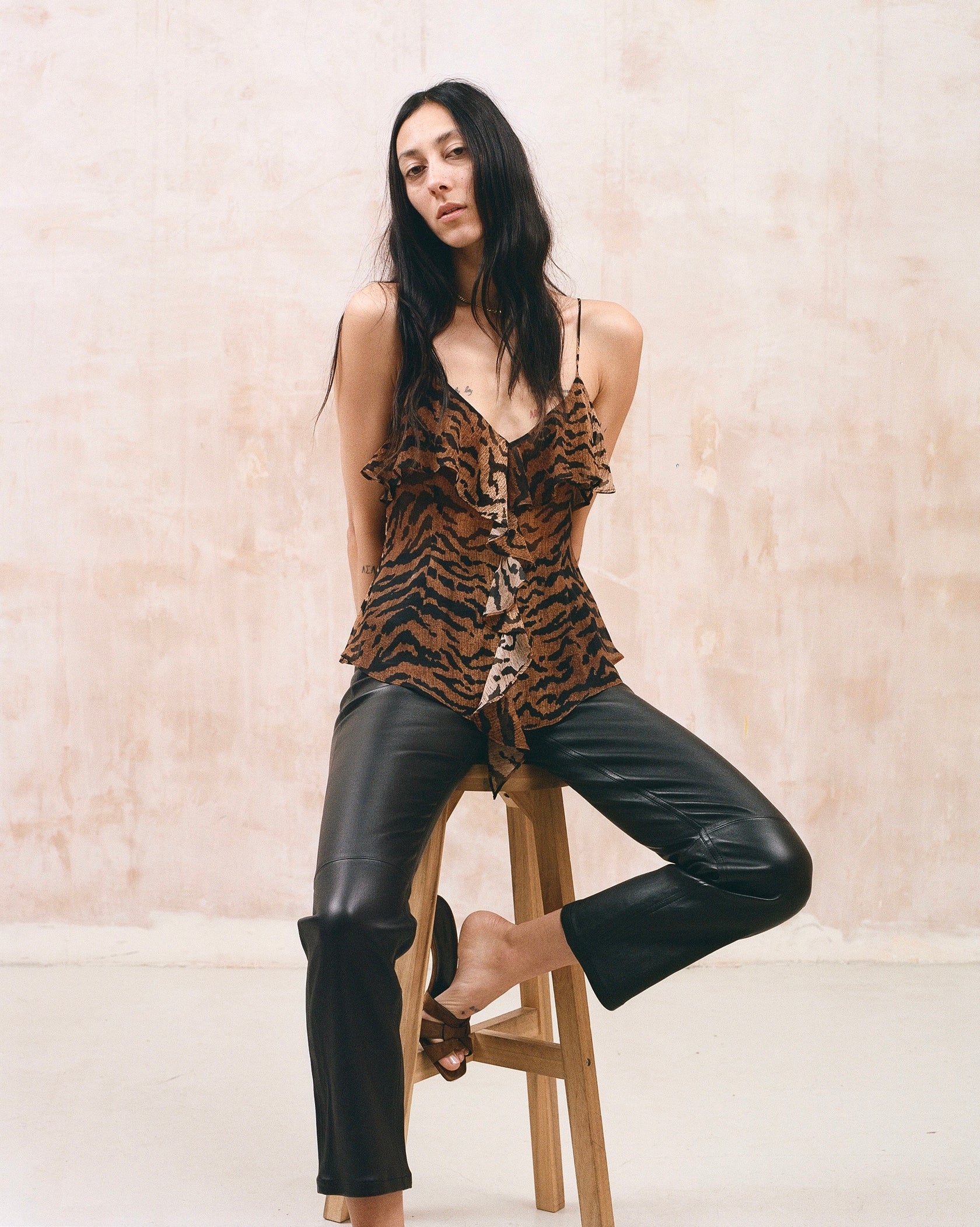 Vespertine Eden tiger ruffle silk camisole top Palace of Nowhere