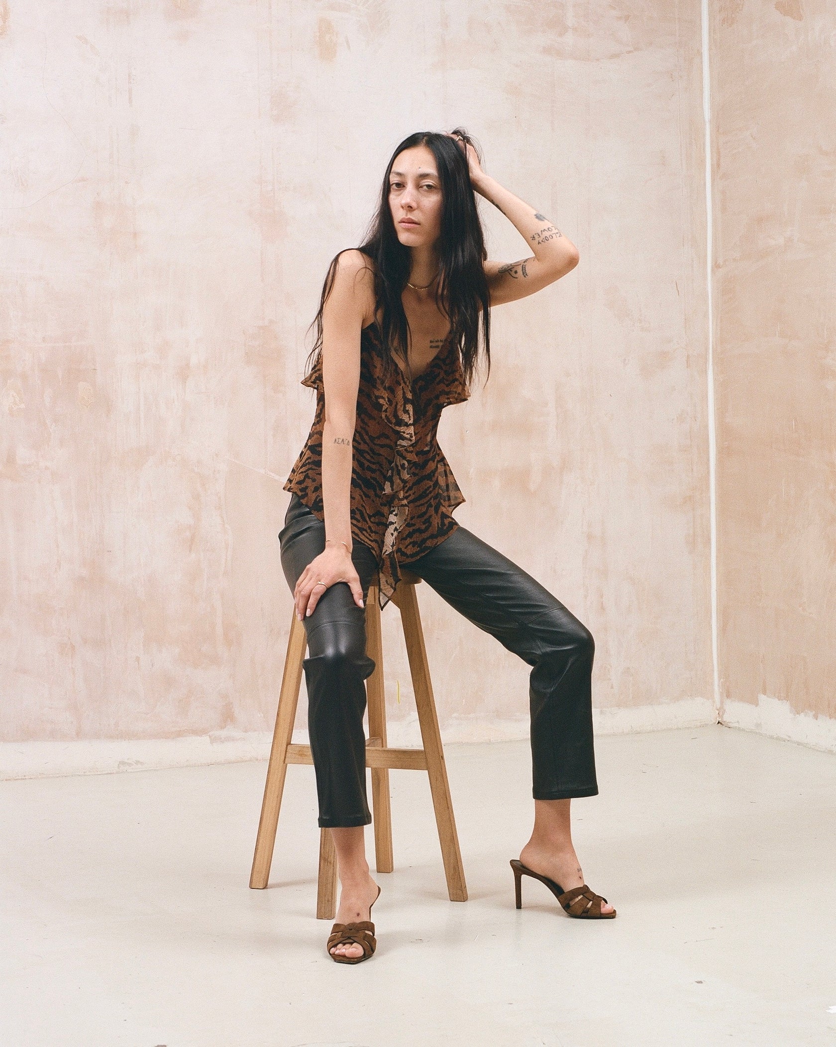 Vespertine Eden tiger ruffle silk camisole top Palace of Nowhere