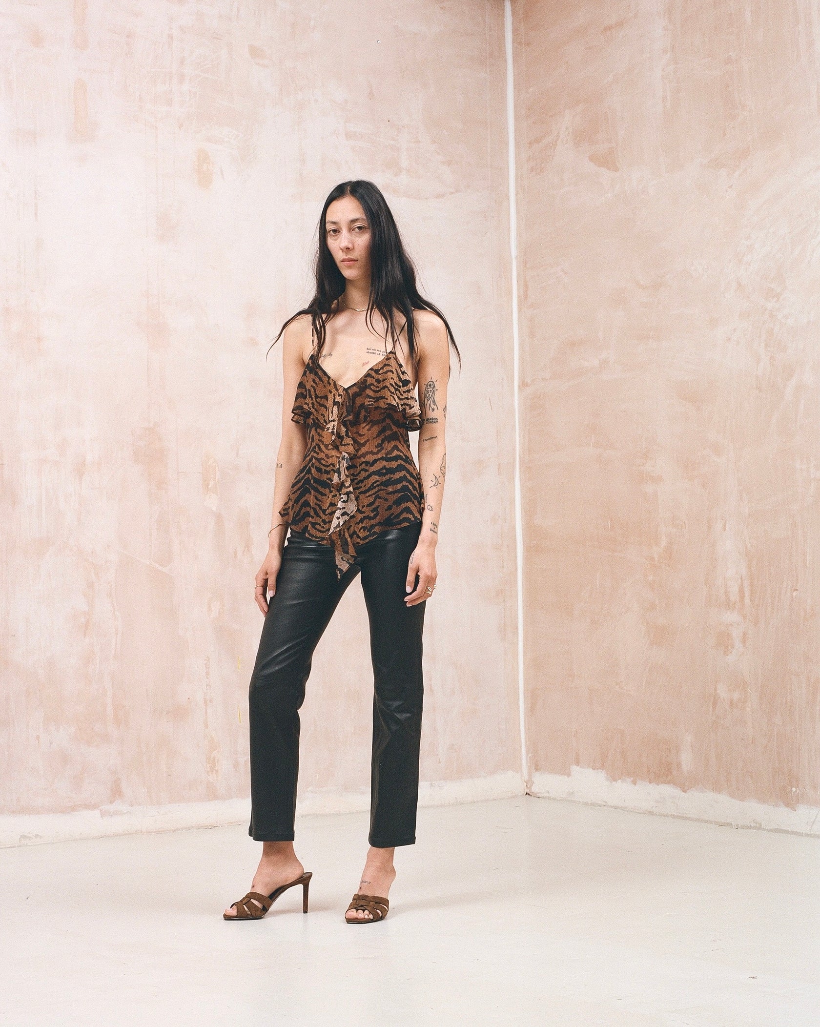 Vespertine Eden tiger ruffle silk camisole top Palace of Nowhere