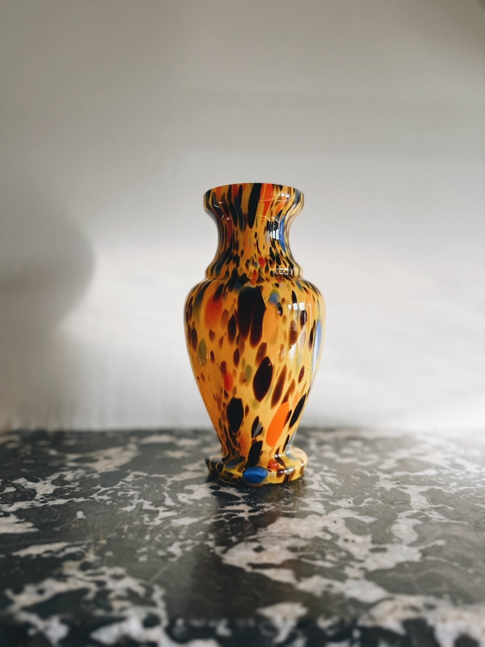 Vintage 30s Czech hand blown spatter glass vase Palace of Nowhere