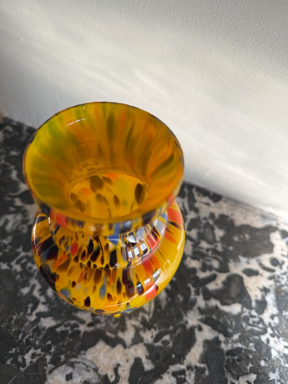 Vintage 30s Czech hand blown spatter glass vase Palace of Nowhere