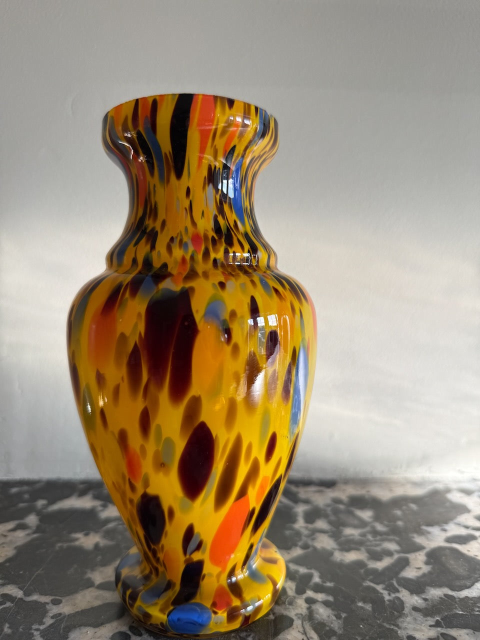 Vintage 30s Czech hand blown spatter glass vase Palace of Nowhere