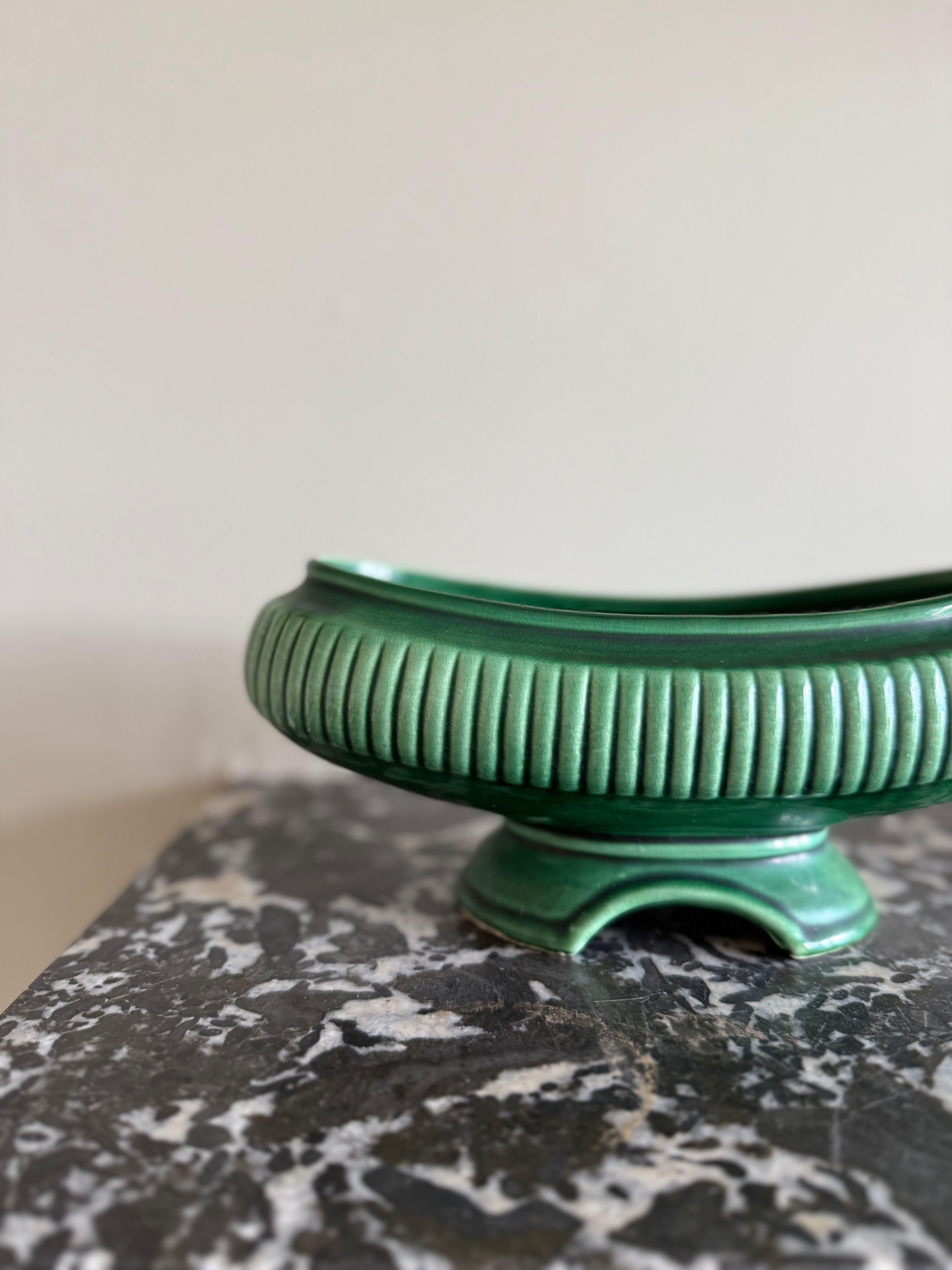 Vintage 50s Dartmouth pottery green glazed trough vase at Palace of Nowhere