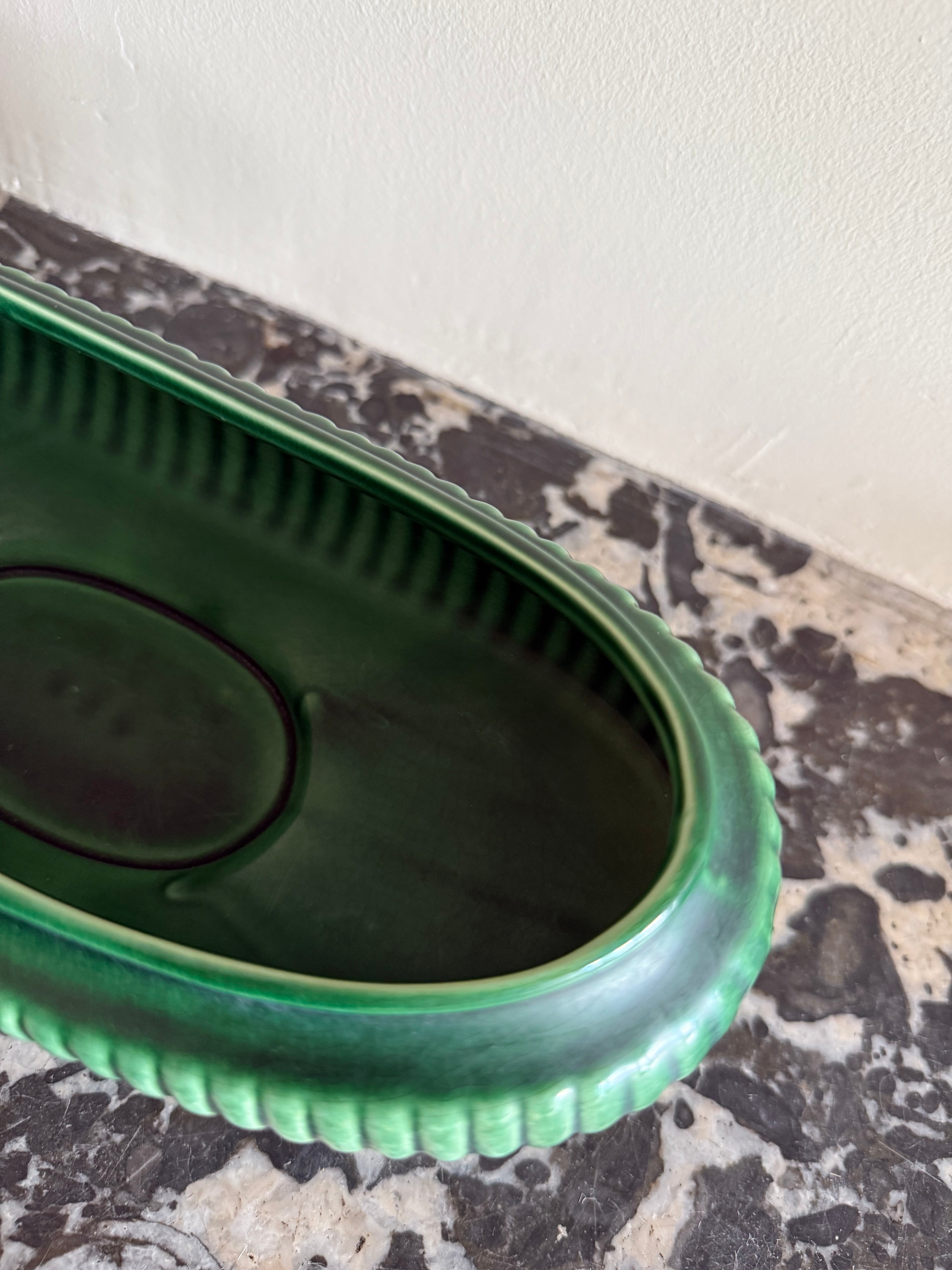 Vintage 50s Dartmouth pottery green glazed trough vase at Palace of Nowhere