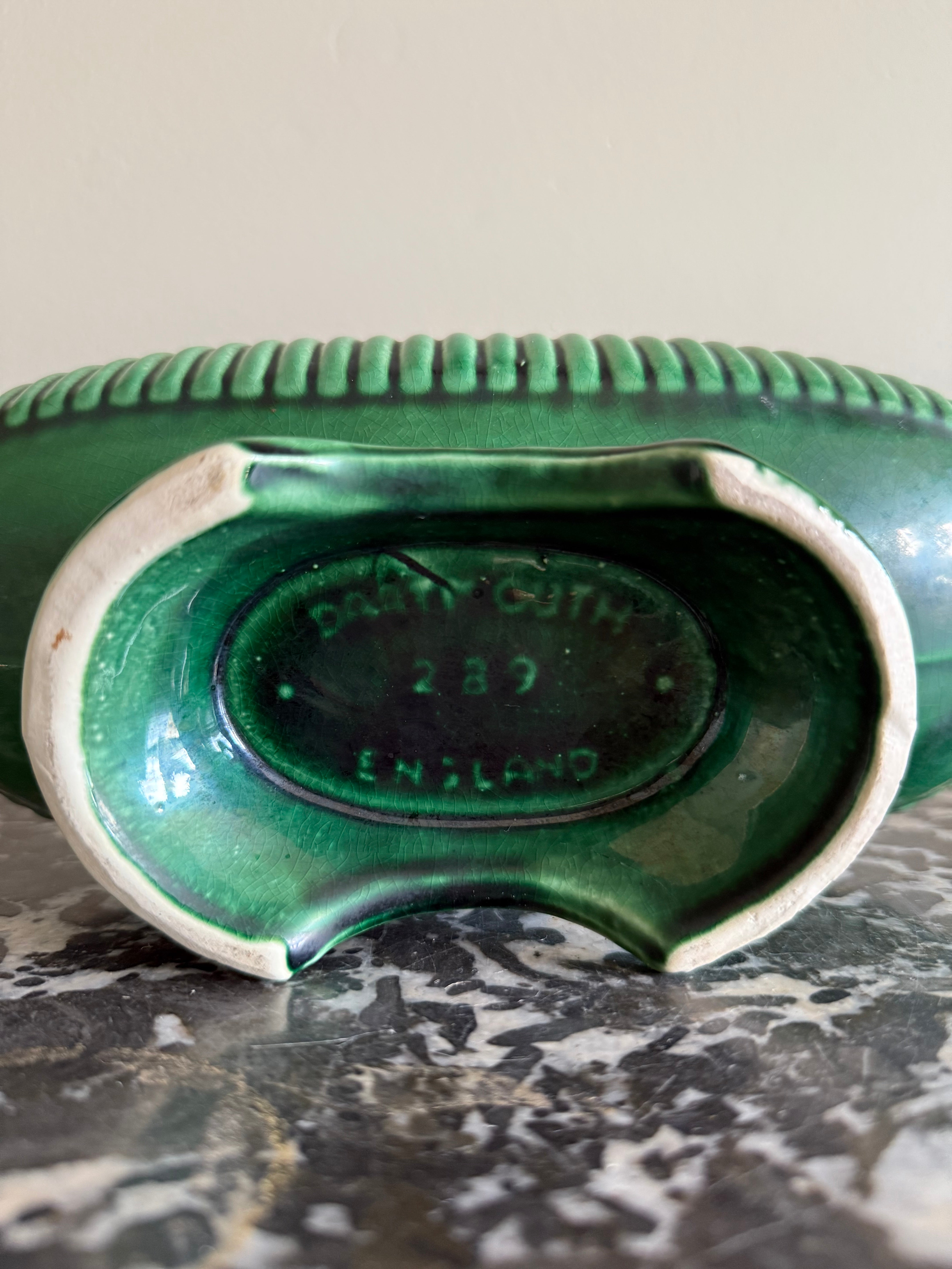 Vintage 50s Dartmouth pottery green glazed trough vase at Palace of Nowhere