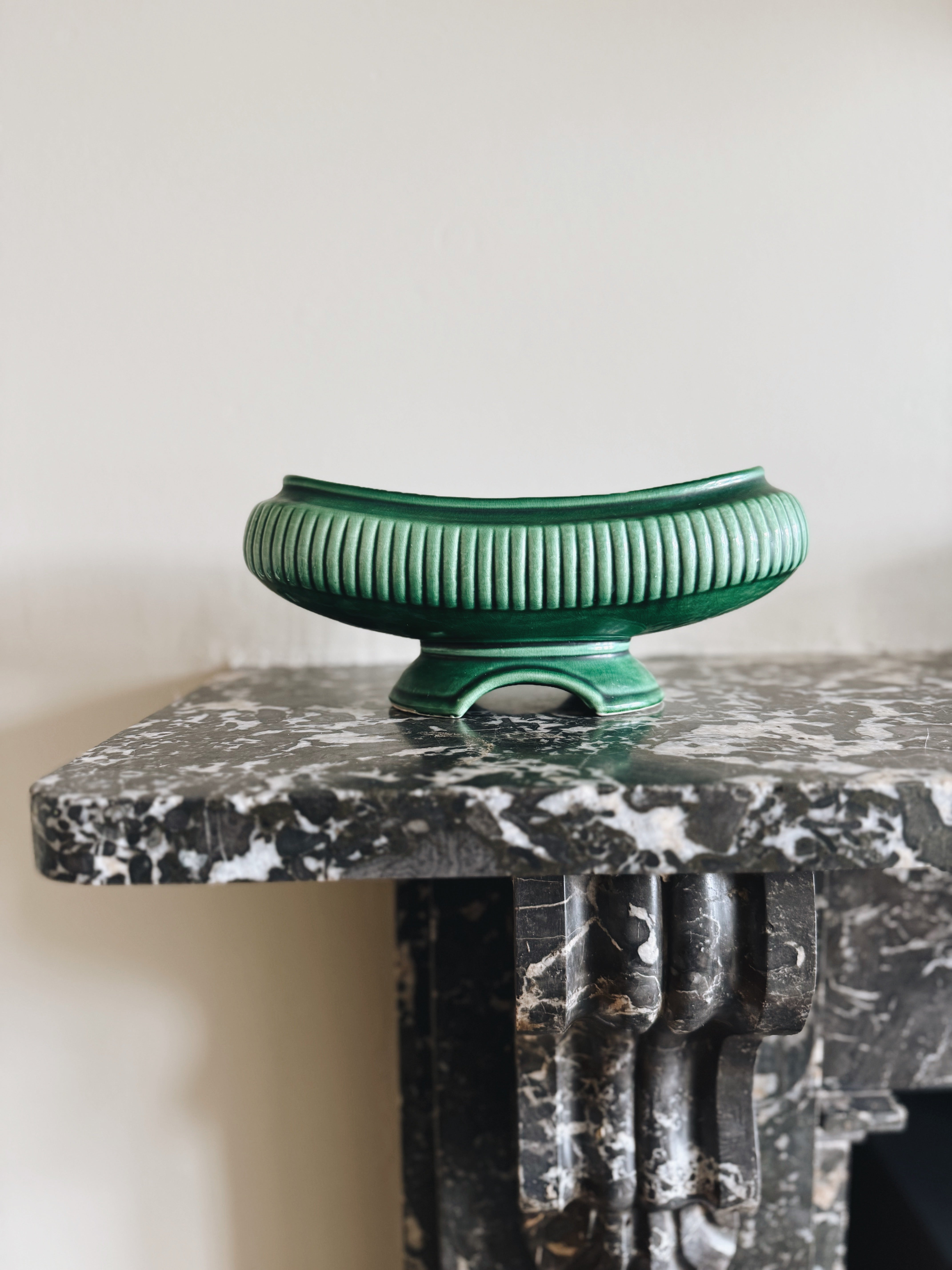 Vintage 50s Dartmouth pottery green glazed trough vase at Palace of Nowhere