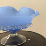Vintage 50s French hand blown blue opaline glass pedestal bowl 