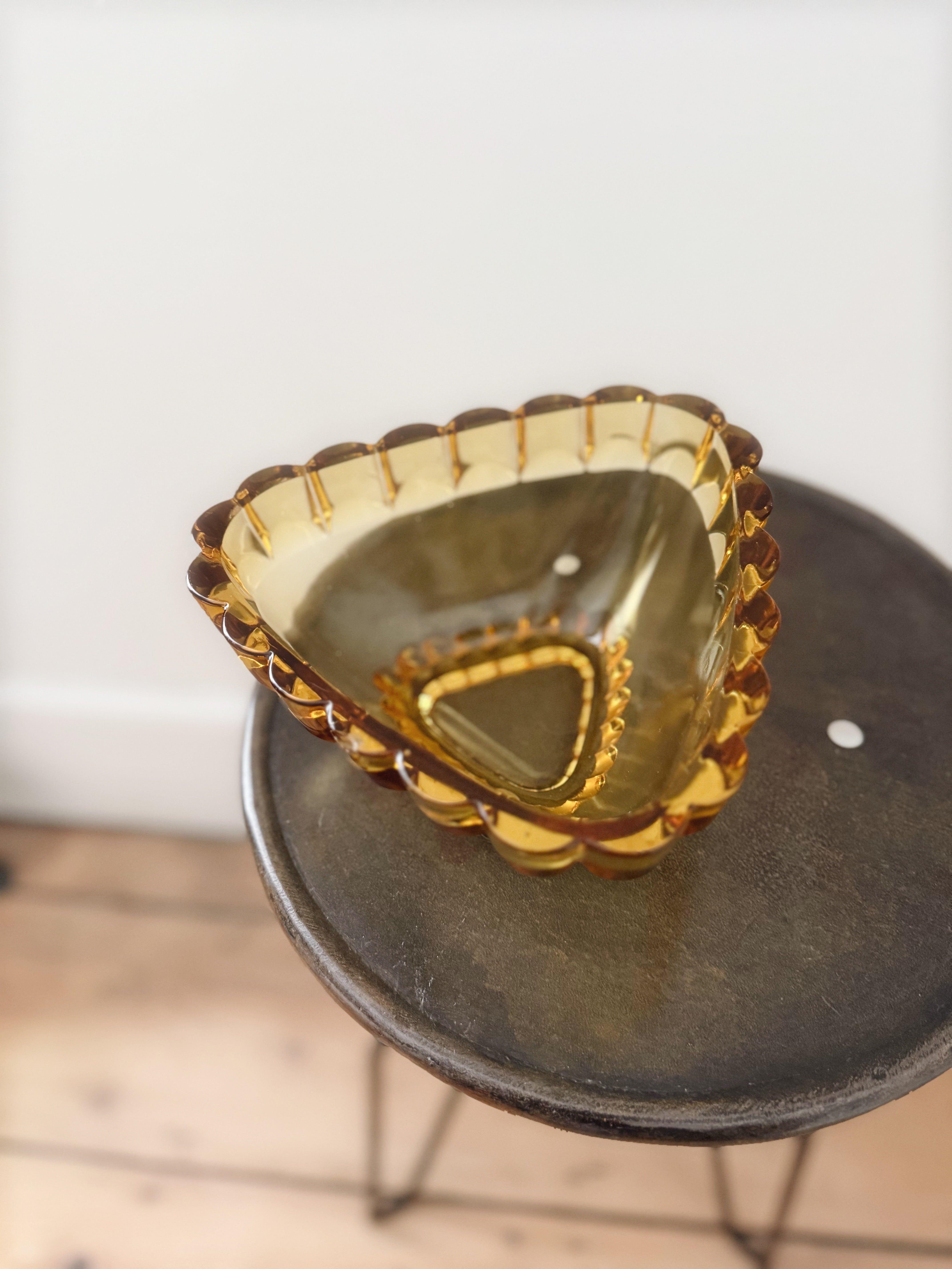 Vintage 60s Czech amber pressed glass bowl Sklo Union