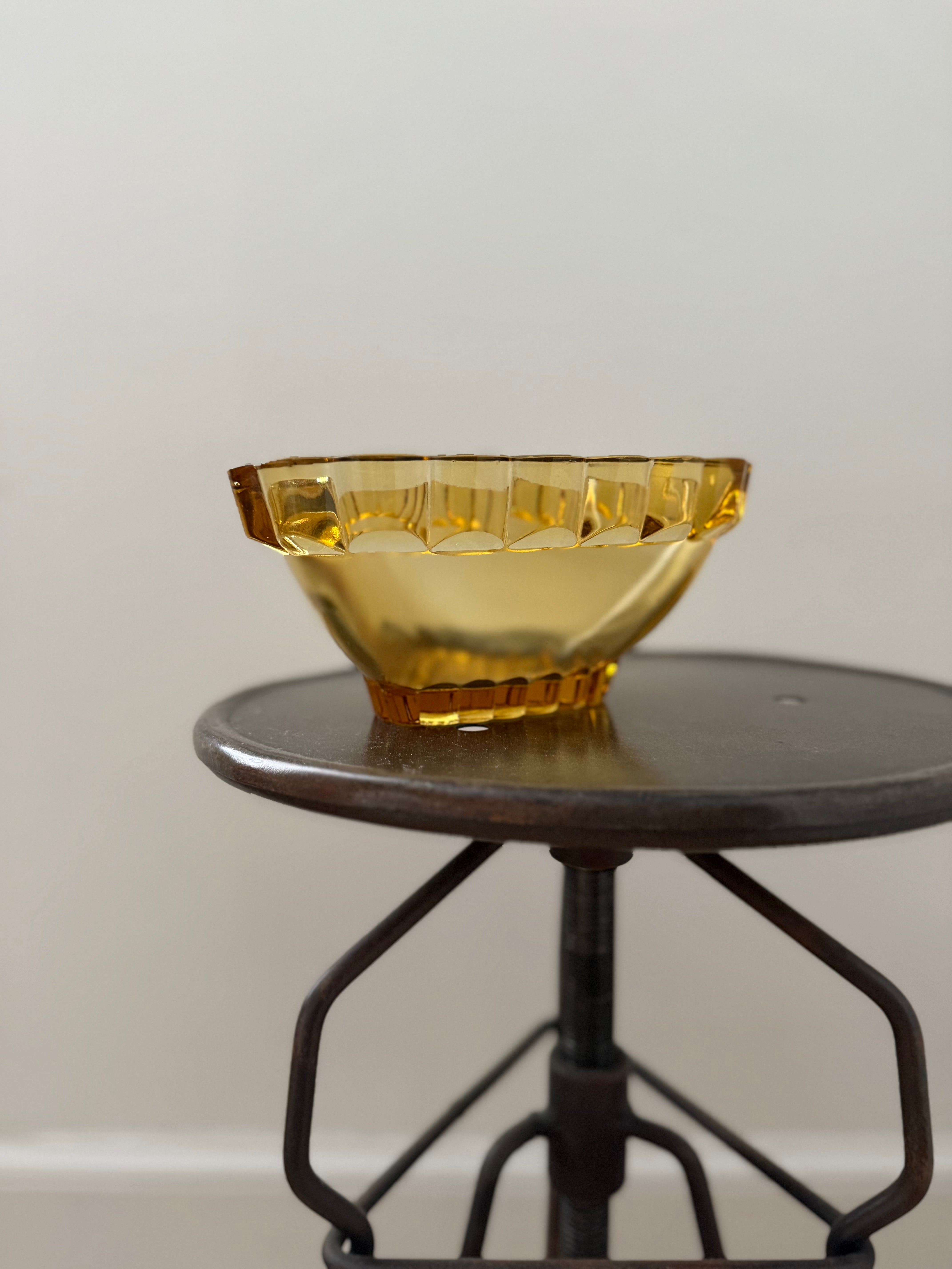 Vintage 60s Czech amber pressed glass bowl Sklo Union