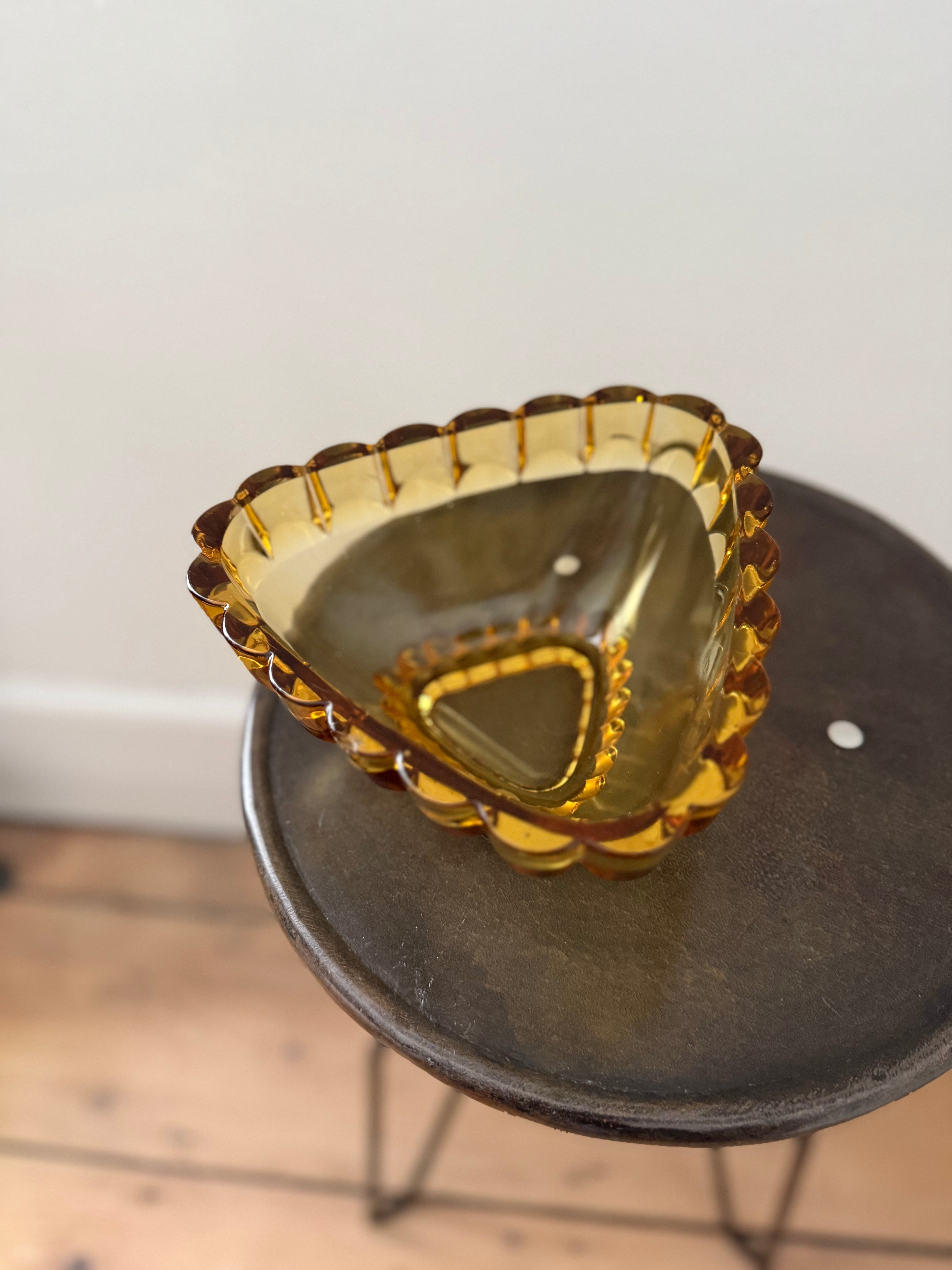 Vintage 60s Czech amber pressed glass bowl Sklo Union at Palace of Nowhere