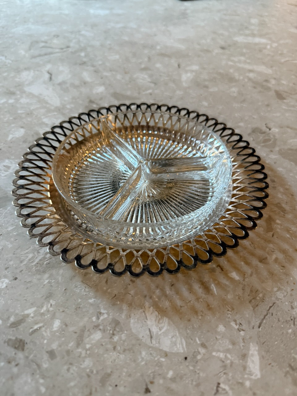 Vintage 60s silver-plated & glass relish dish Palace of Nowhere