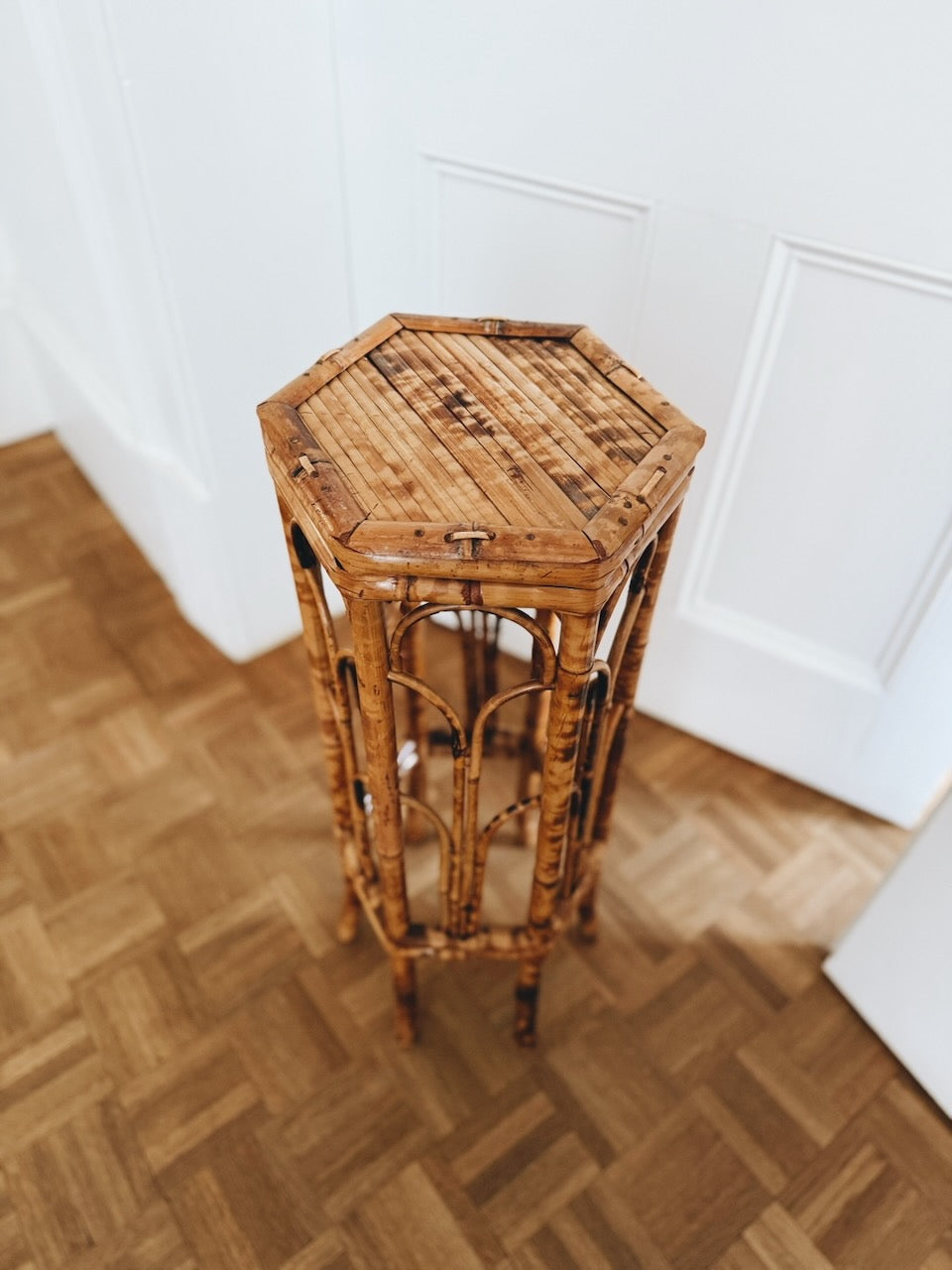 Vintage 70s mid century rattan plant stand Palace of Nowhere