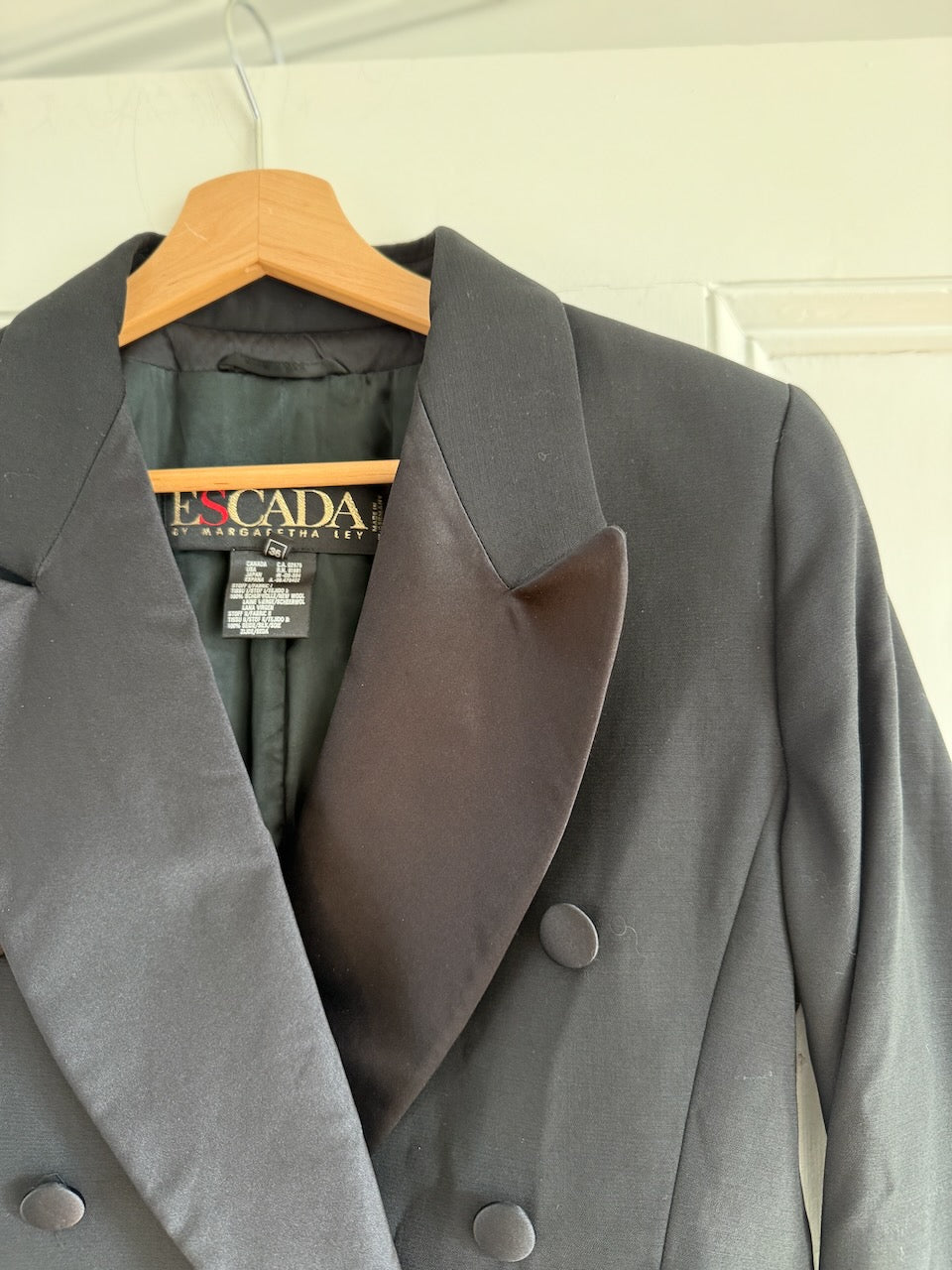 Vintage Escada black wool/ silk blend tuxedo double breasted jacket Palace of Nowhere