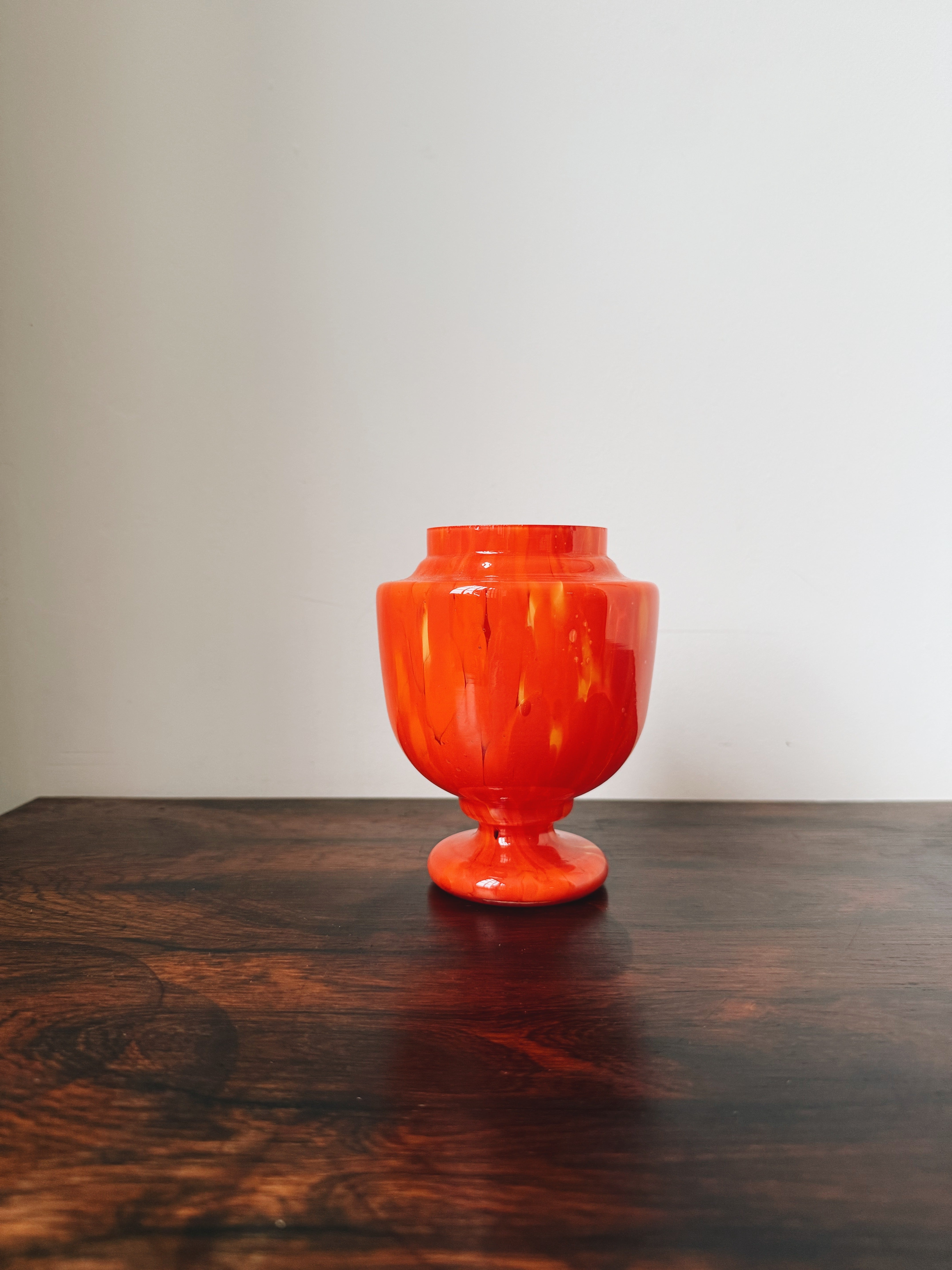Vintage Italian 70s hand-blown coral murano glass pedestal vase