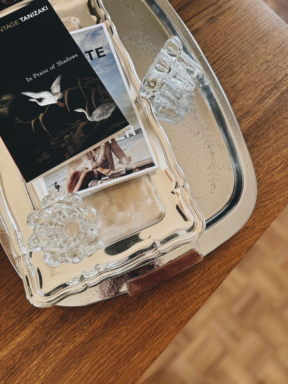 Vintage mid century metal tray with teak handles Palace of Nowhere