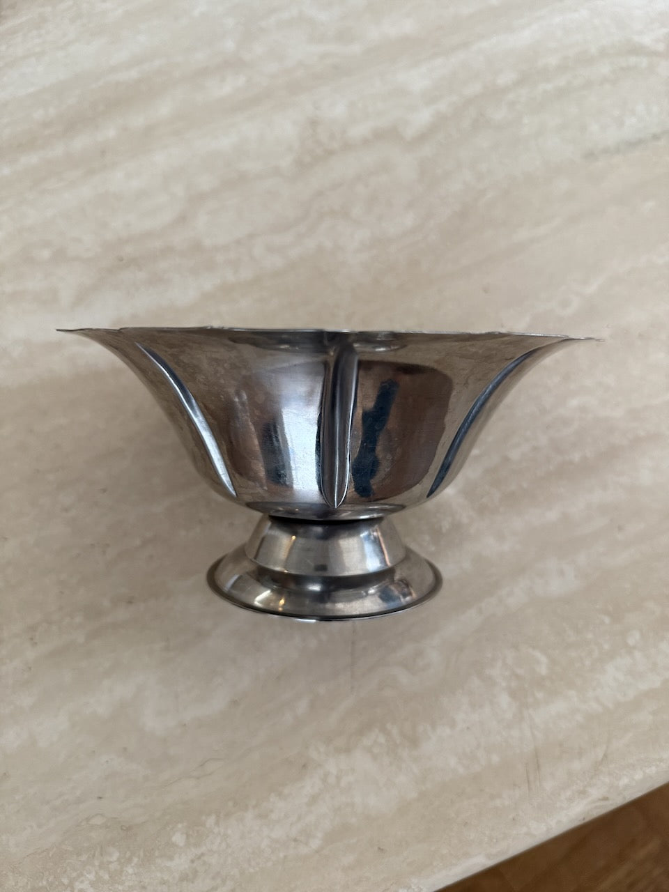 Vintage scalloped stainless steel pedestal bowl Palace of Nowhere