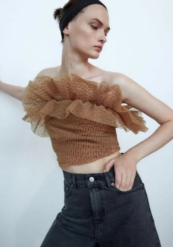 Zara polka dot dusty pink tulle bandeau top Palace of Nowhere