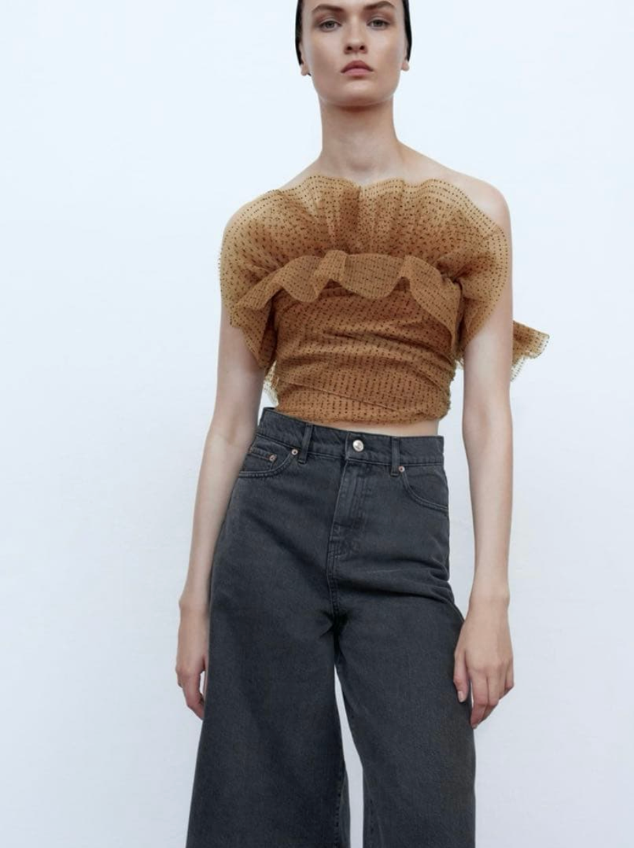 Zara polka dot dusty pink tulle bandeau top Palace of Nowhere