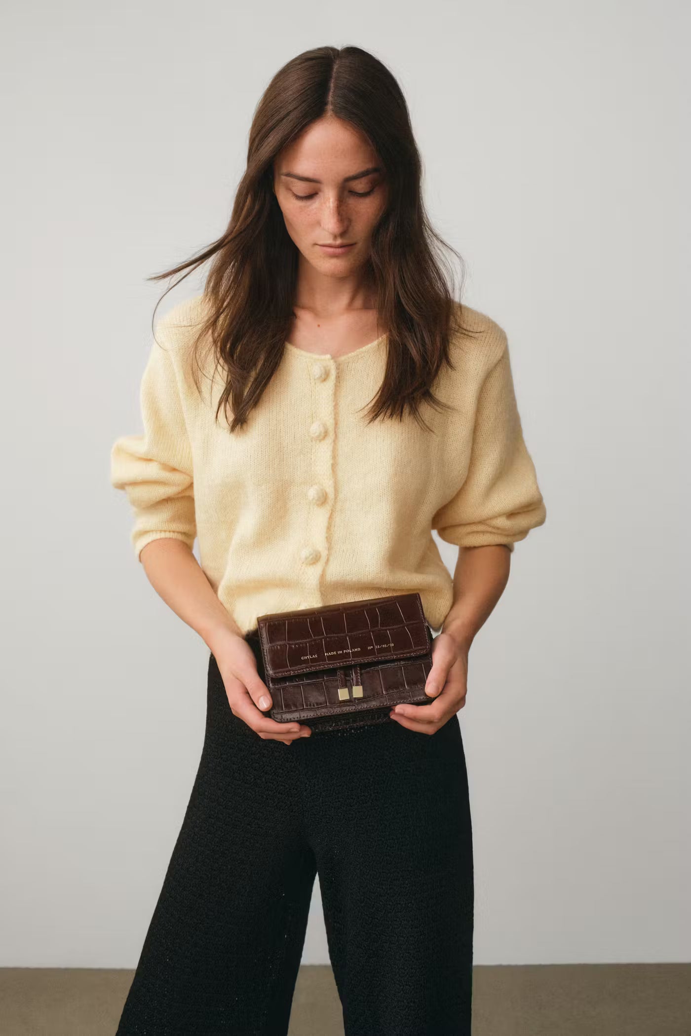 Chylak glossy brown crocodile leather belt bag at Palace of Nowhere