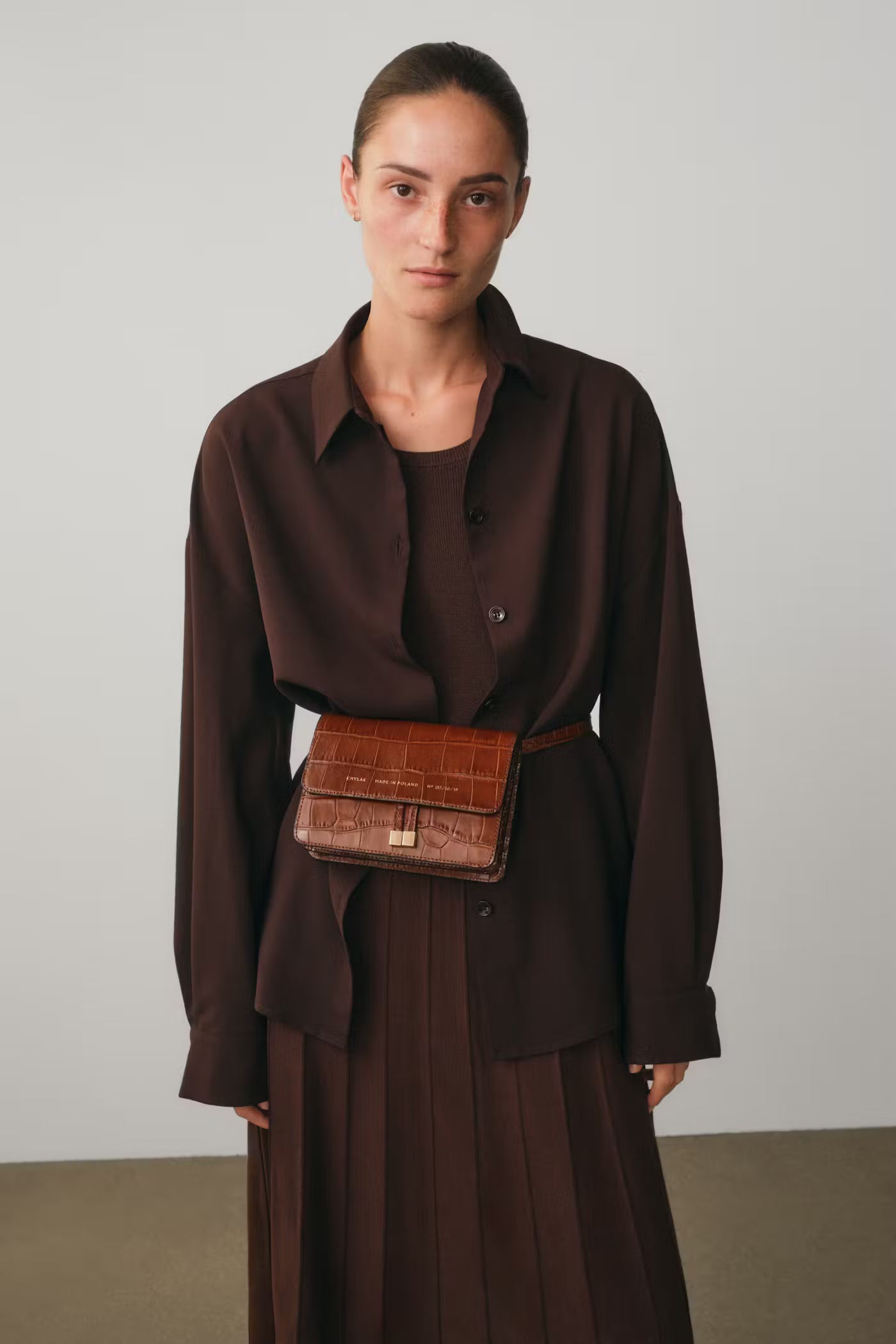 Chylak caramel crocodile leather belt bag at Palace of Nowhere
